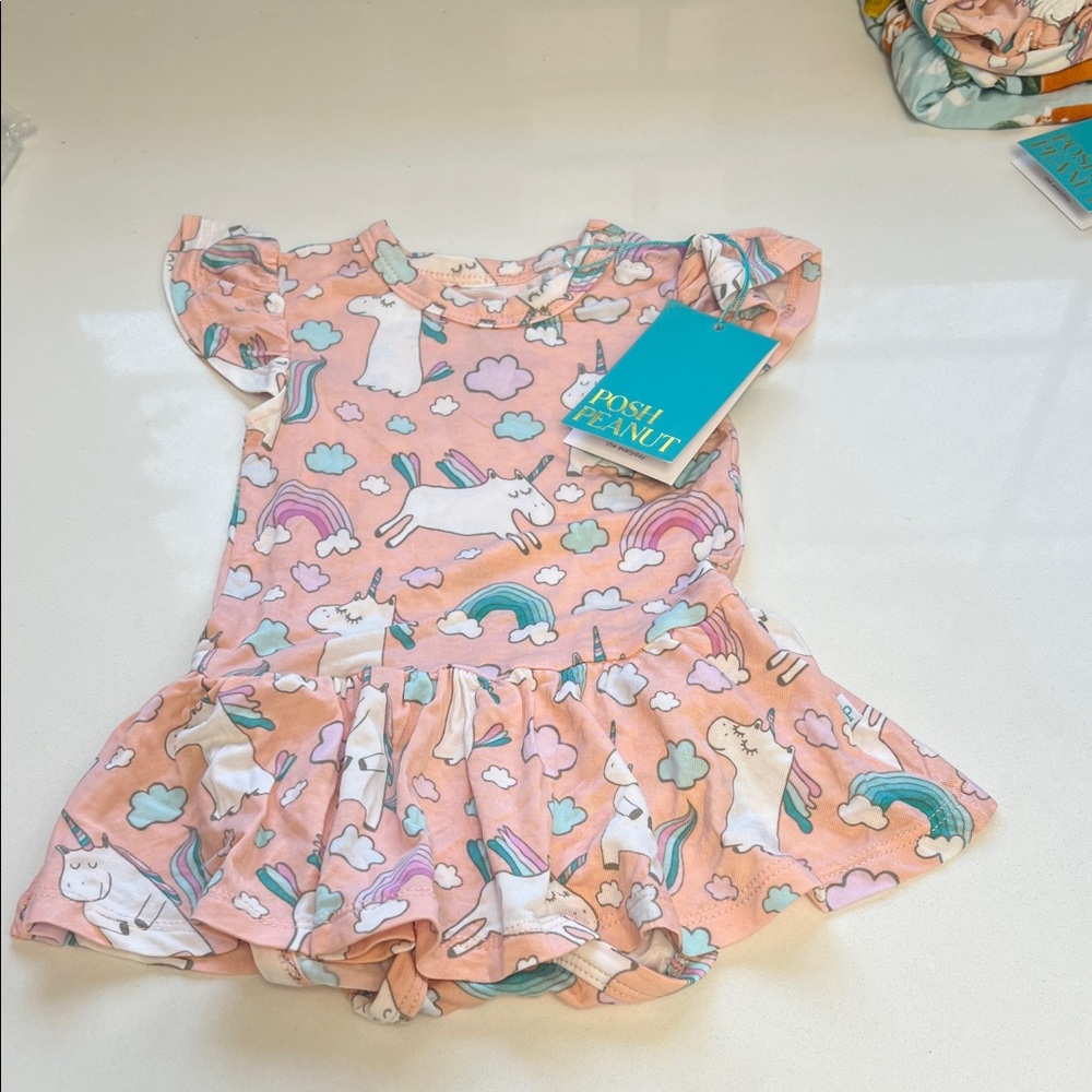 Posh Peanut Pastel Unicorn and Rainbow Dress NWT